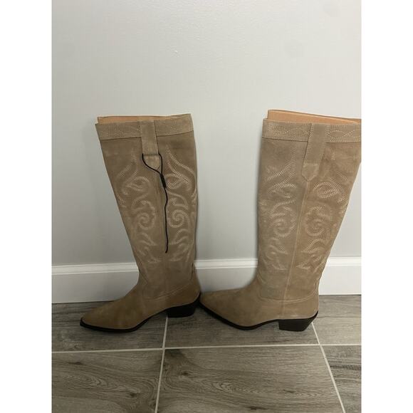 Women's Zara Cowboy Boots Knee High Brown Suede size 7.5 NWT Festival Western - Picture 6 of 8